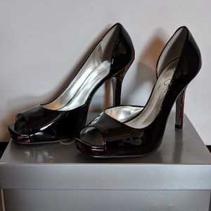 Jessica Simpson Josette Black/Leopard heels sz 9.5